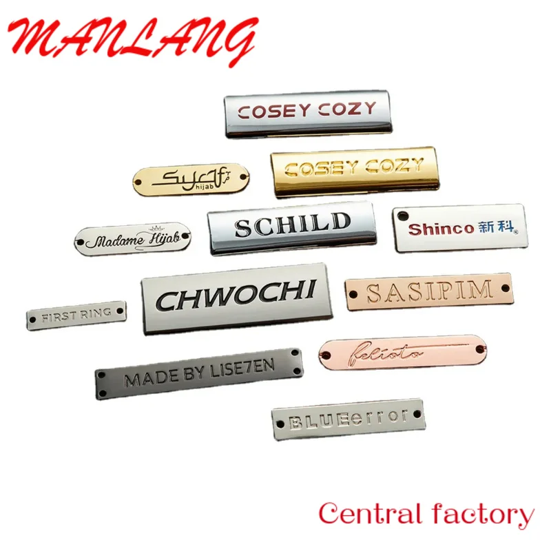 Custom  Logo Name Plate Label Laser-able for Handbag/shoes/clothing Private Metal Engraved Metal Custom 3D Garment Labels 100pcs