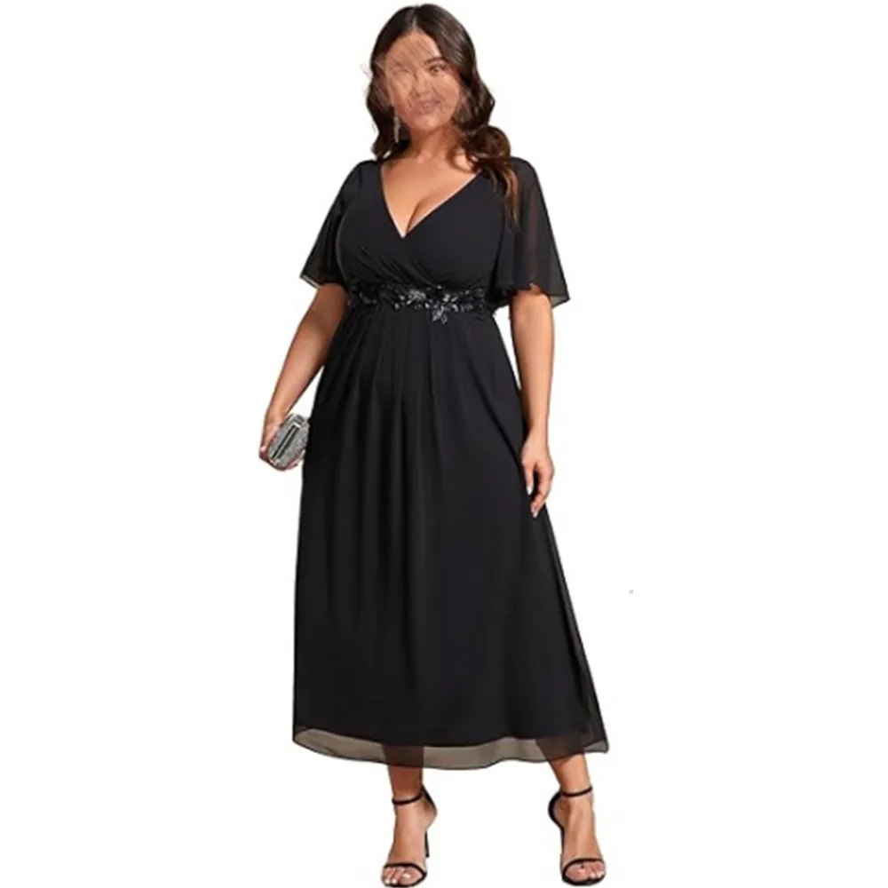 

Evening Dresses Women Chiffon Short Sleeve A-line V-Neck Party Dresses 2024 Plus Size Formal Cocktail Gown فساتين الحفلات
