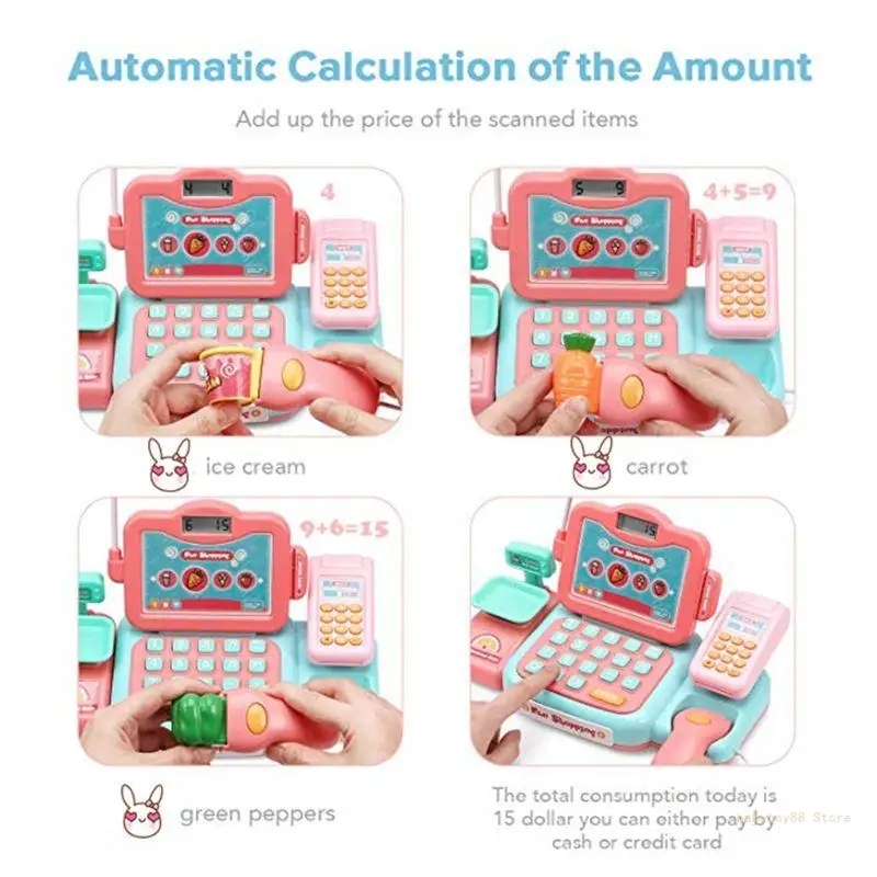 Y4UD Toddler’s Educational for Play Money Grocery Cashier Counter Set Toy Toddler Gif images - 6