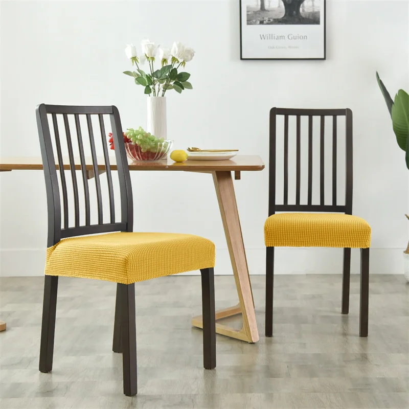 Stretch Jacquard Dining Chair Seat Cover - Solid Color, Removable & Anti-Dust