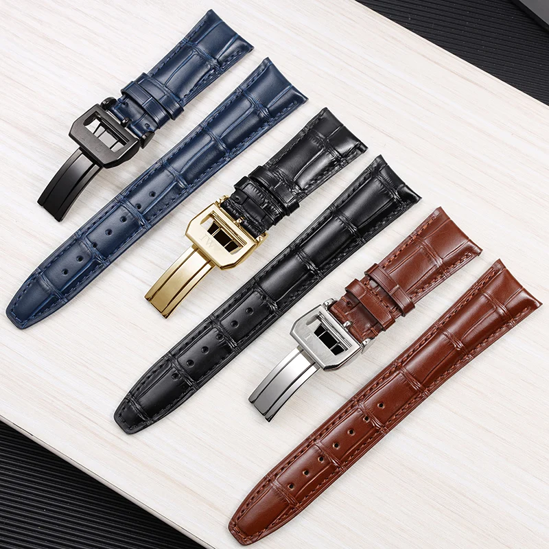 

22mm Curved end Cowhide Watch Strap Folding Buckle Clasp Leather Watchband For IWC IW500705 PORTUGIESER Series men's accessories