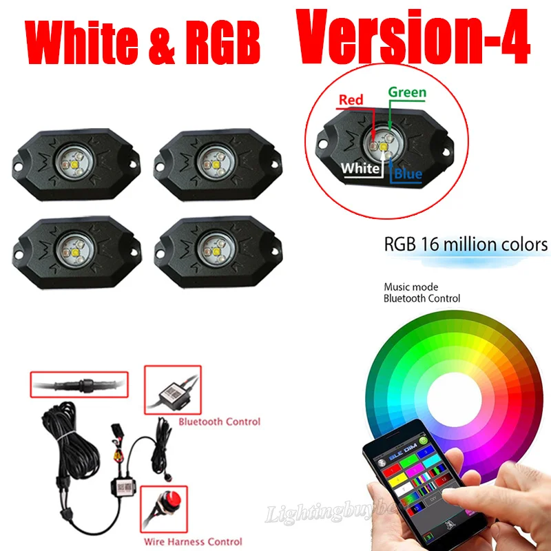 LED RGB Rock Lights Bluetooth Underglow Multicolor Neon (8 Pods