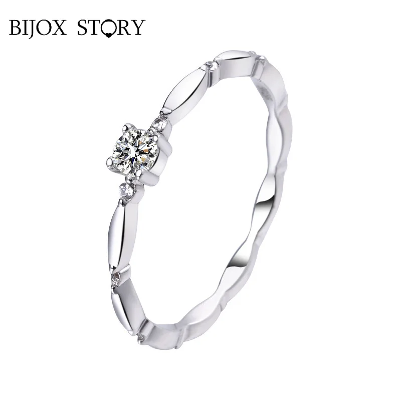 BIJOX STORY 여성용 빈티지 스타일 모이사나이트 반지, , 파인 쥬얼리, 사이즈 5-9 파티 축하 반지, 0.1ct, 신제품
