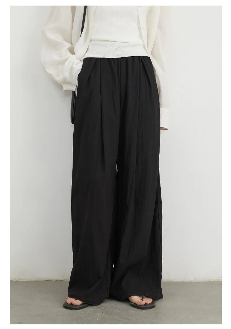 CHIC VEN Women Pants Solid Elastic Waist Loose High Waisted Casual Female Trouser Long Wide Leg Pant Spring Summer 2025
