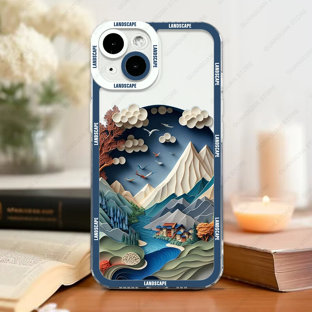 Case For iPhone 15 14 13 Pro Max 12 Mini 11 XS X XR SE 7 8 Plus Soft Cover Landscape