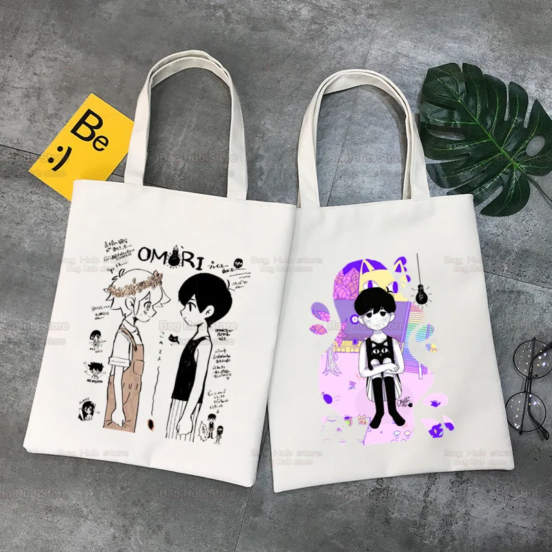 

Omori Graphic Harajuku Shopping Bag Recycle Bag Cotton Reusable Jute Bag Tote String Foldable Shoping Sac Toile