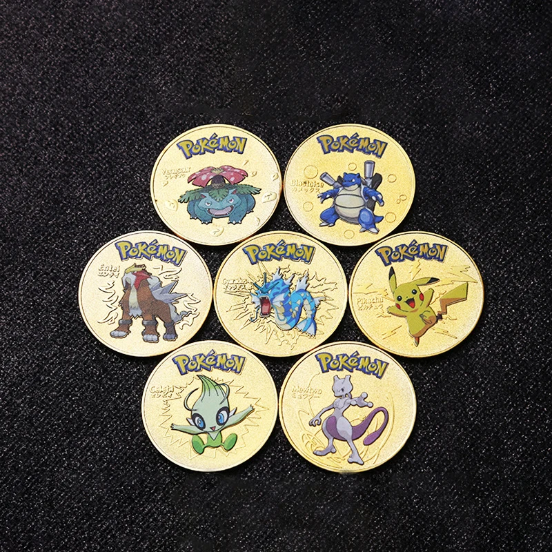 Pokemon Coins Metal Mewtwo Charizard Pikachu Golden Pokemon Cards Round Metal Coin Toys