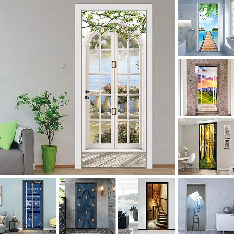 

wallpaper for door Custom Stickers 3D self-adhesive vinyl Sticker Modern home decoration Art Murals for Doors Bibliotheque home