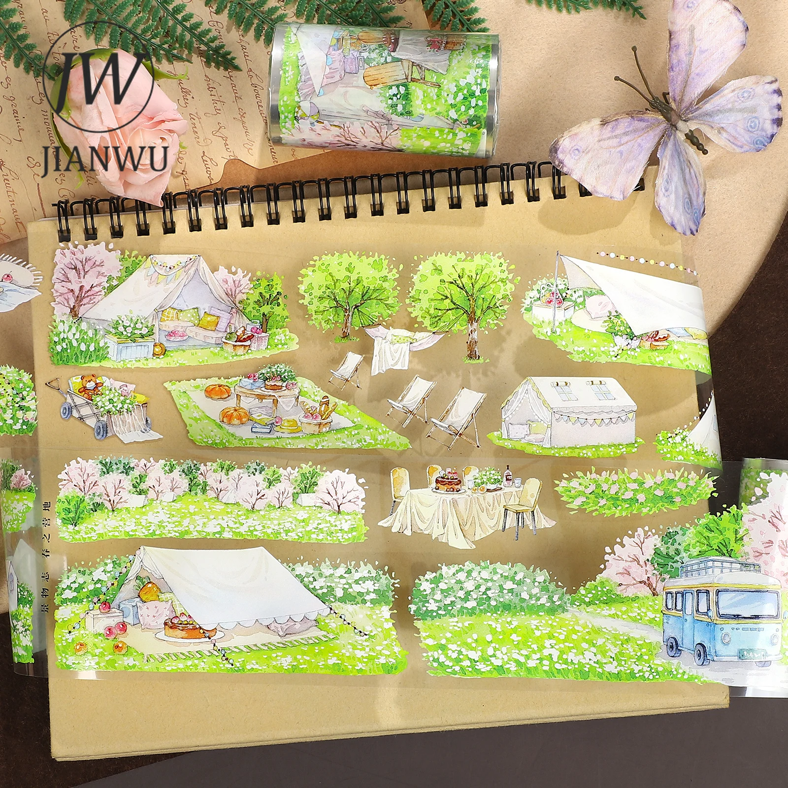 JIANWU 70mm * 5m 빈티지 봄 캠프 식물 꽃 풍경 재료 콜라주 스크랩북 SPET 테이프 크리 에이 티브 DIY 저널 테이셔너리