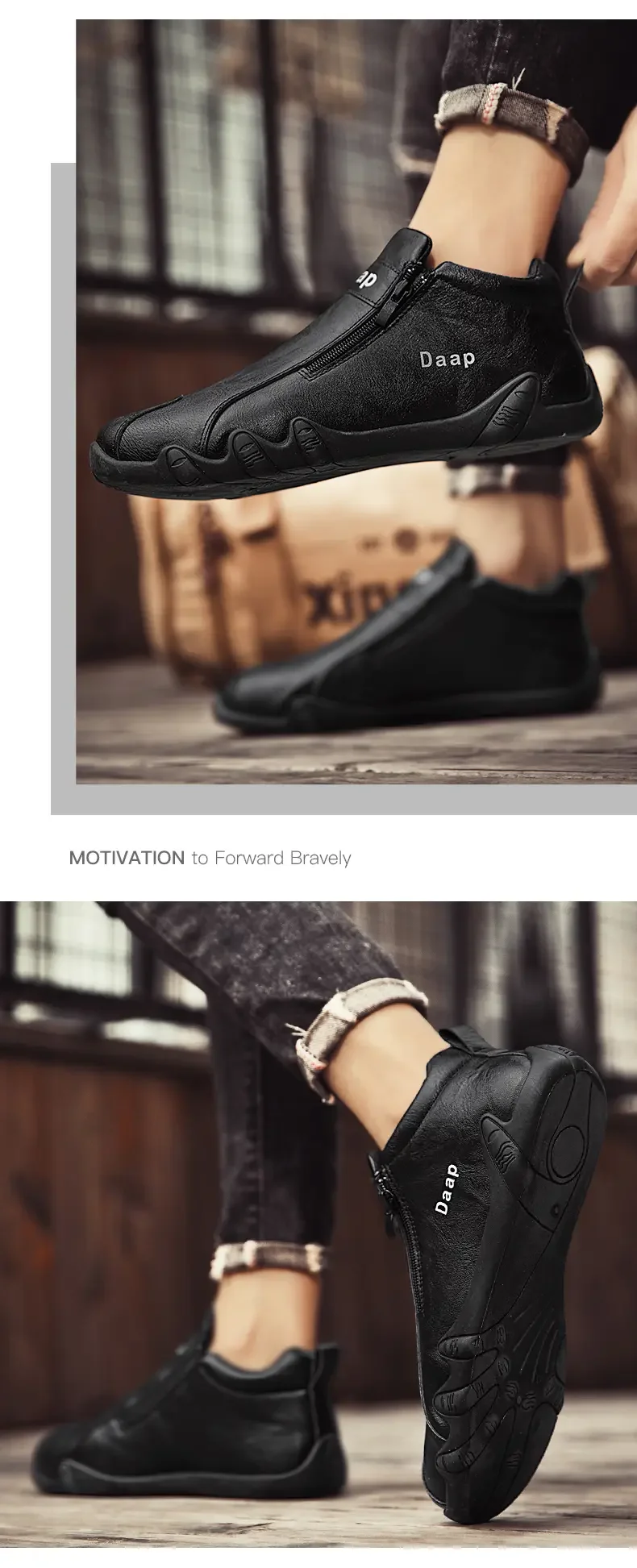 Men's Casual Sports Leather Shoes Warm Waterproof Non-slip_voghion.com