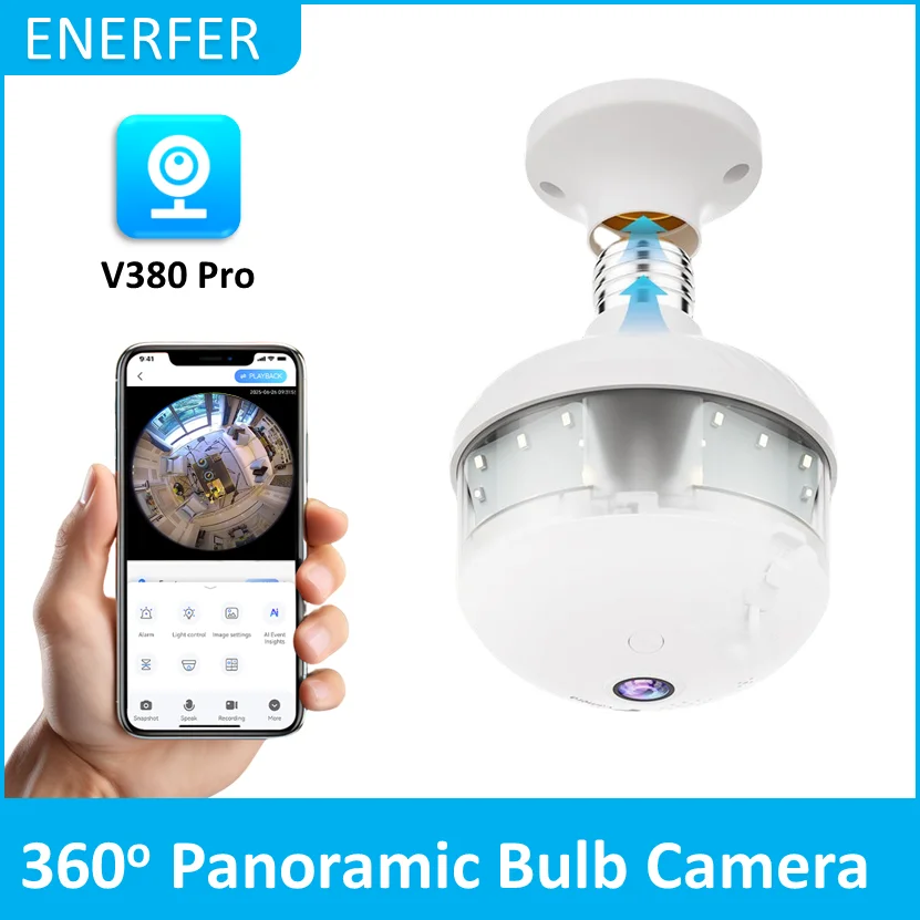V380 PRO App 360 Panoramic View Bulb 3MP Camera Night Vision WiFi CCTV Fisheye Len Flood Light Camera 1