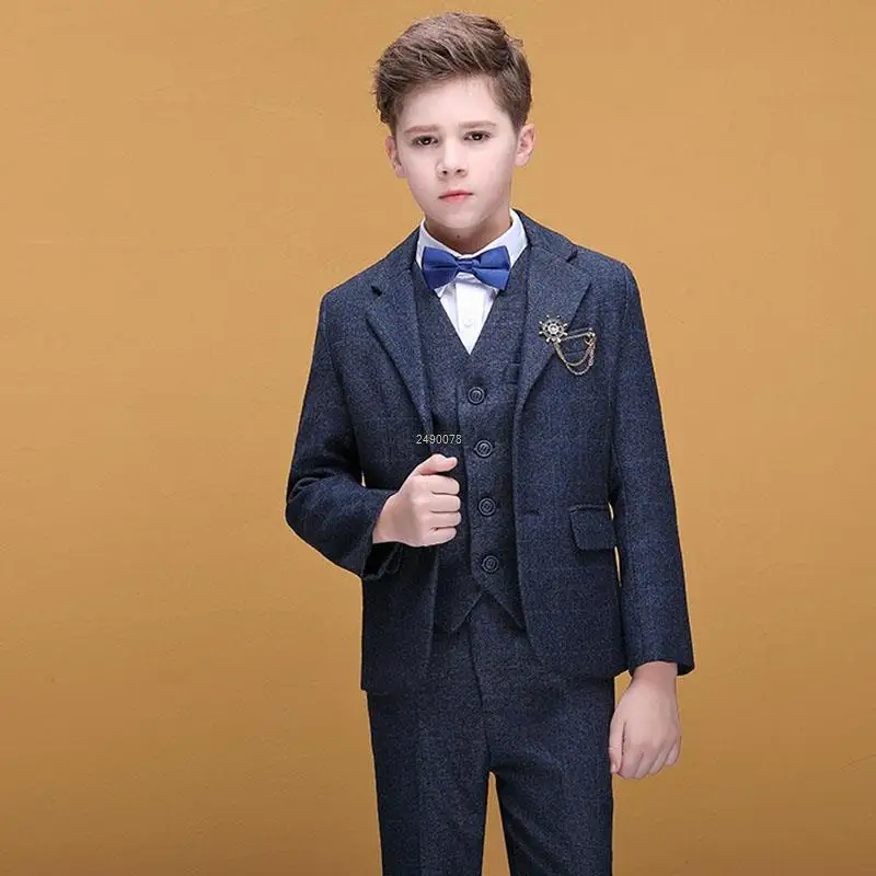 

Boys Luxurious Wedding Party Suit Kids Jakcet Vest Pants Birthday Suit Children Photograph Dress Child Host Performance Costume