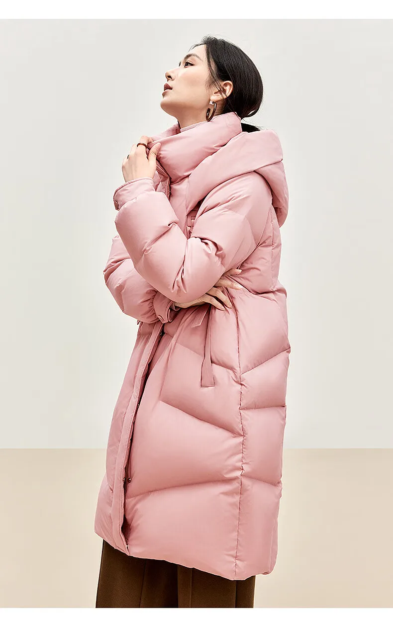 SENTUBILA Winter Long Down Coat Women 2024 Korean Over`sized Hooded Zipper White Duck Down Jackets Parkas Outerwears W44Y55972