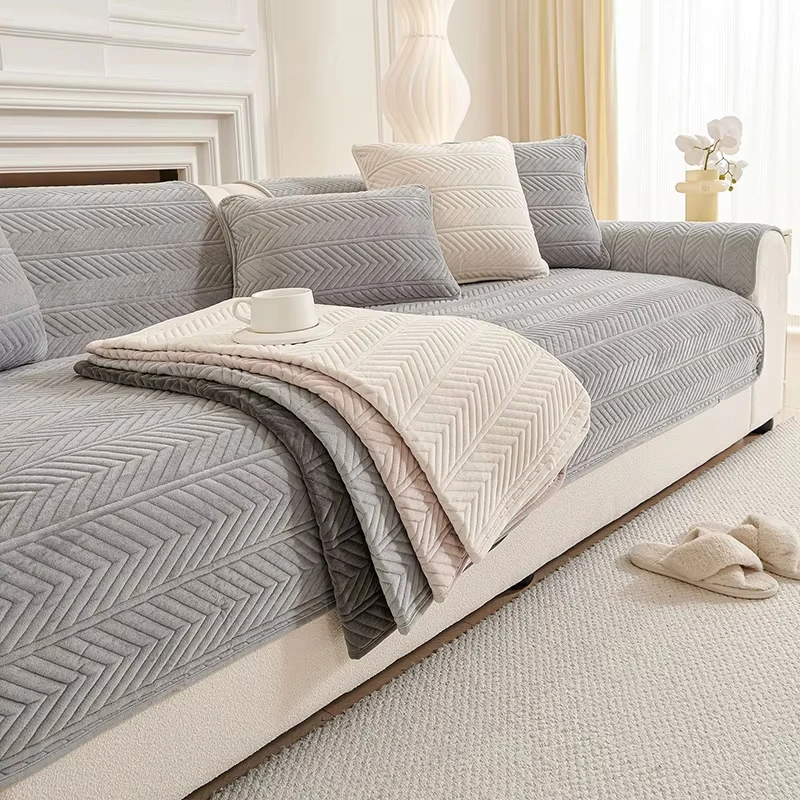 Geometry Pattern Thicken Sofa Cover Universal Soft Velvet Sofa Cushion Non-slip Couch Towel Mat for Living Room Four Seasons