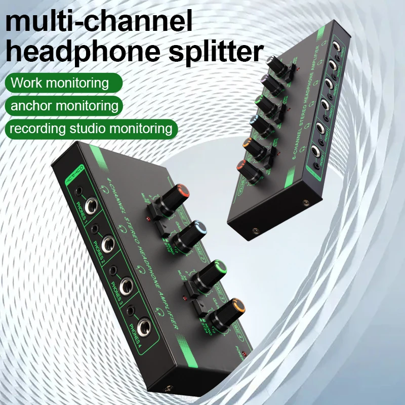 4 6 Channels Stereo Headphone Amplifier Mini Portable Audio Amplifier Earphone Splitter Ultra Low-Noise Stereo Mixer for Monitor