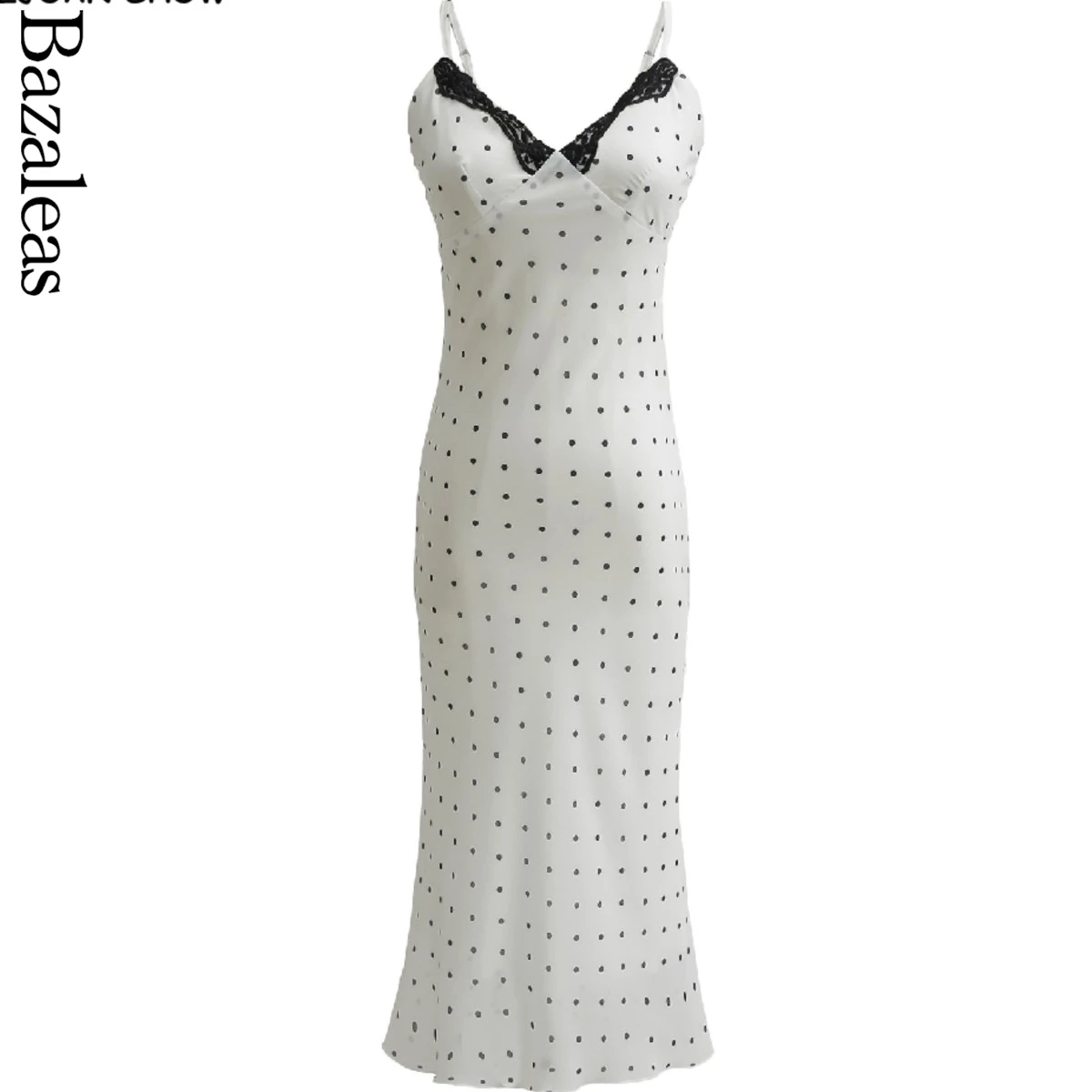 2024 Sling Dress Sexy Beach Robe Holiday Style Polka Dot Print Spliced Lace V neck