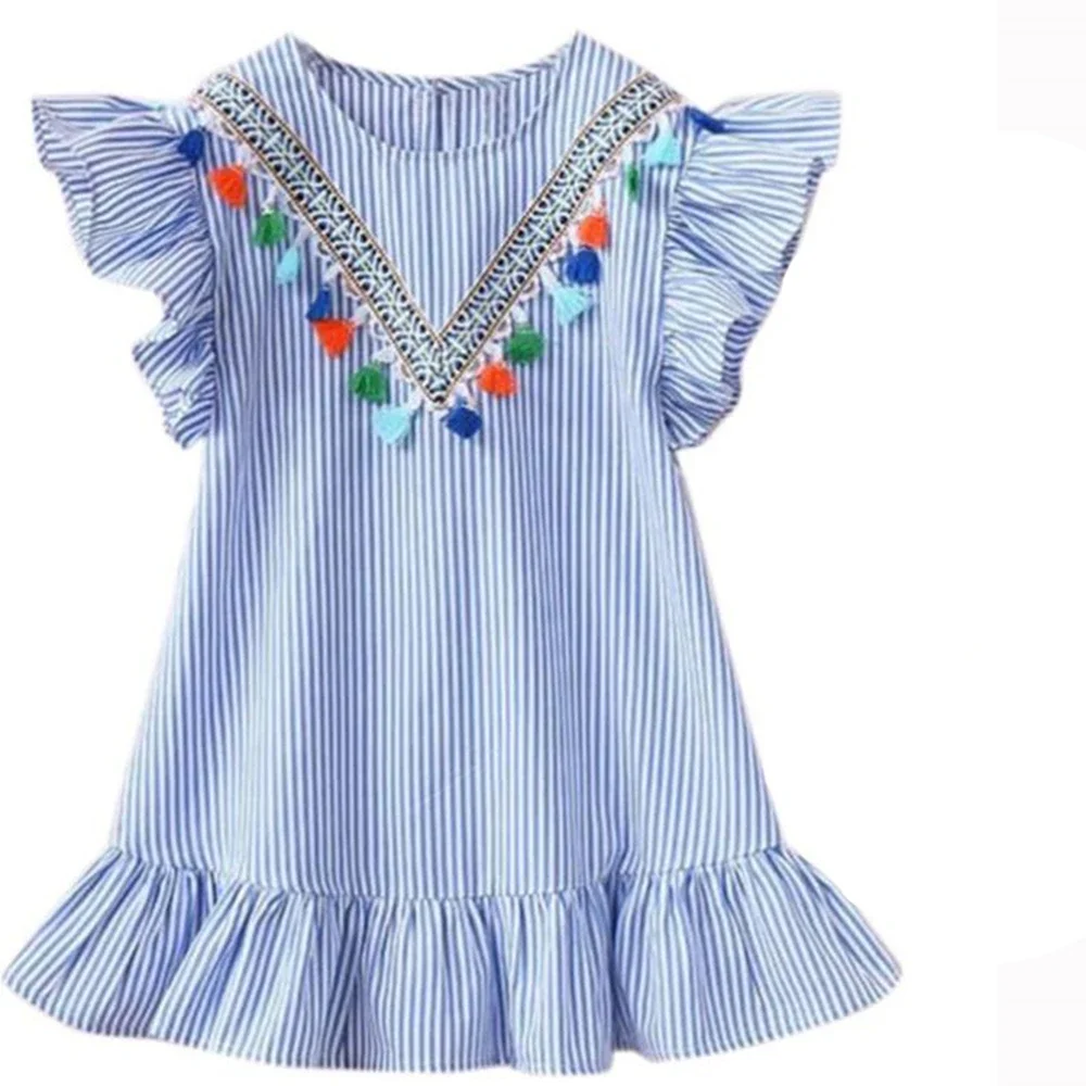 Girls Dress Kids Summer Stripe Princess Dress Toddler Baby Dress 1-7 Years Children's Clothing