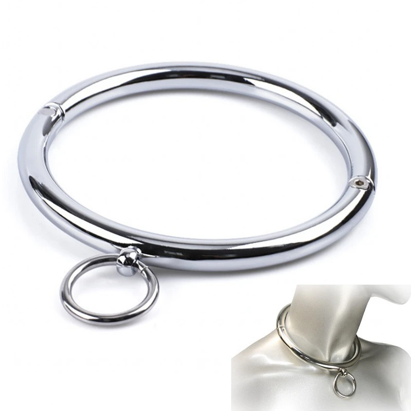 Lockable Slave Neck Collar With Metal O-rings And Secure Chain_voghion.com