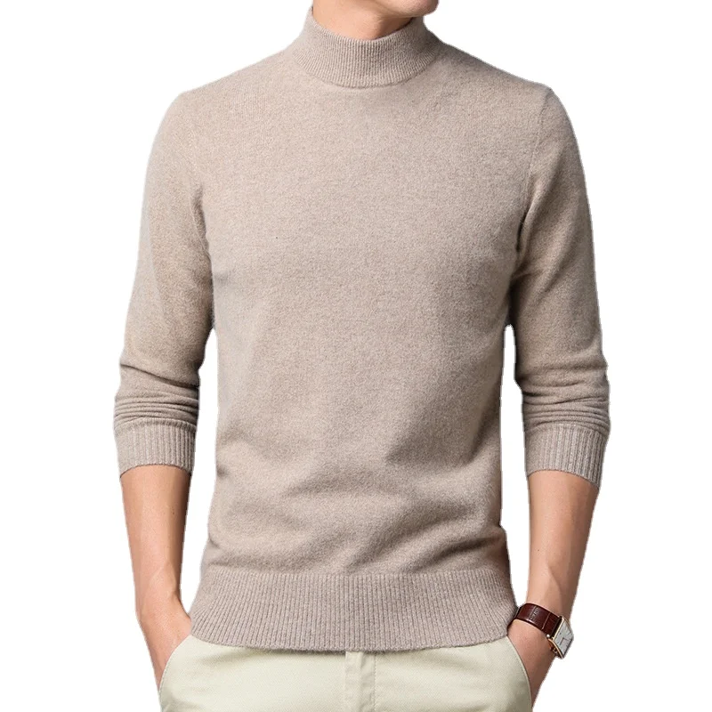 

2023 Sweater Warm Men's Half Turtleneck Solid Color Pullover Fashion Thickening Middle-aged Long-sleeved Top Pullover