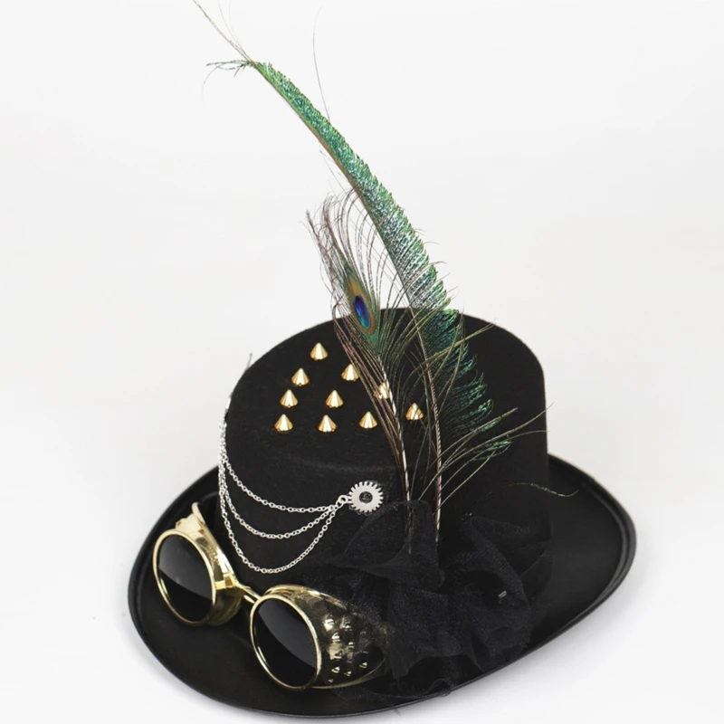 

Steampunk Top Hat With Goggles Feather Gay top hat Bowler Top Hat