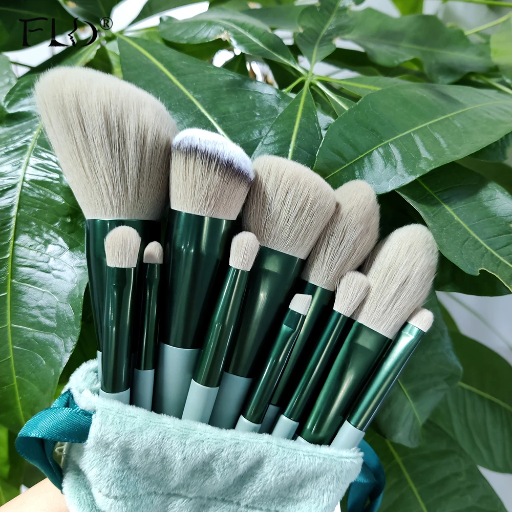 FLD Green Makeup Brushes Professional Foundation Powder Eyeshadow