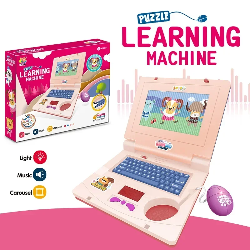 Toddler Puzzle Learning Machine Cartoon Fake Laptop with Light Music Mouse Simulation Computer Enlightening Toys for Kids Gifts learning toys laptop computer toy