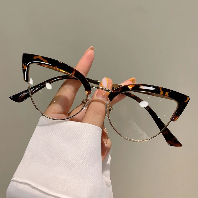 Eyeglasses Frames Vintage Cat Eye Glasses Frame Semi Metal Rim Women Eyewear Non-prescription Eyeglasses