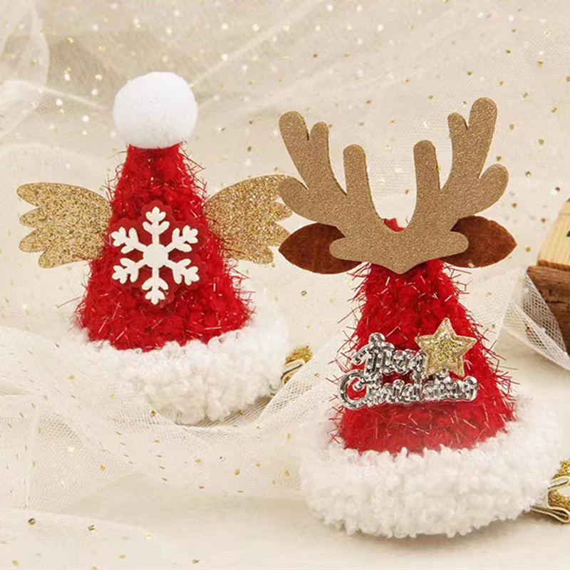 Korean Christmas Hair Clip Santa Hat Elk Ear Hair Decor Women Girl Snowman Hairpin Party Barrettes Cosplay Headwear Navidad