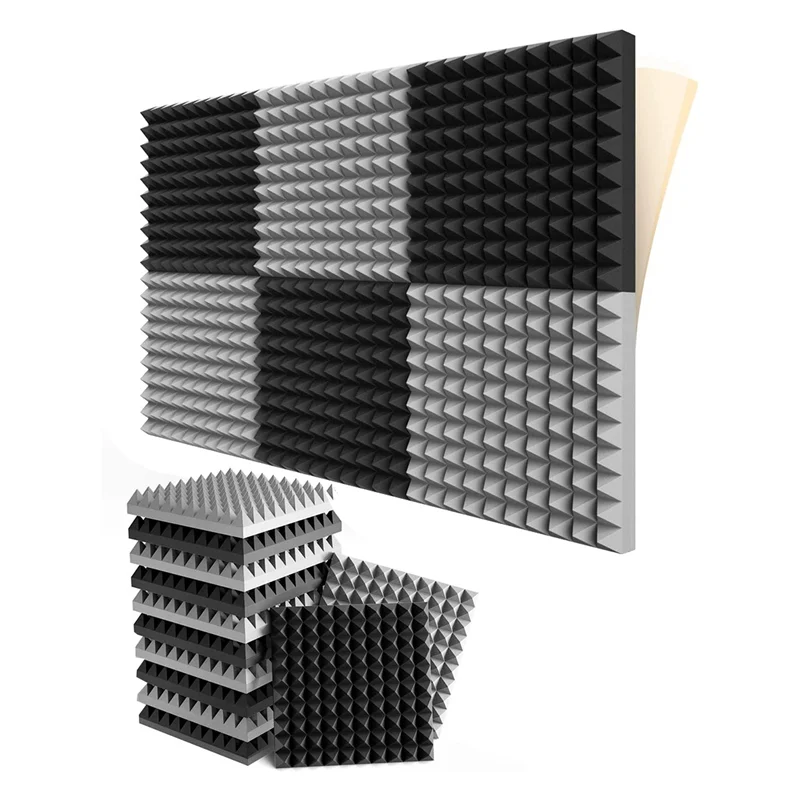 

12 Pack Self-Adhesive Sound Proof Foam Panels 2x12x12 Inch Pyramid Design Acoustic Foam,for Home Studio,Black +