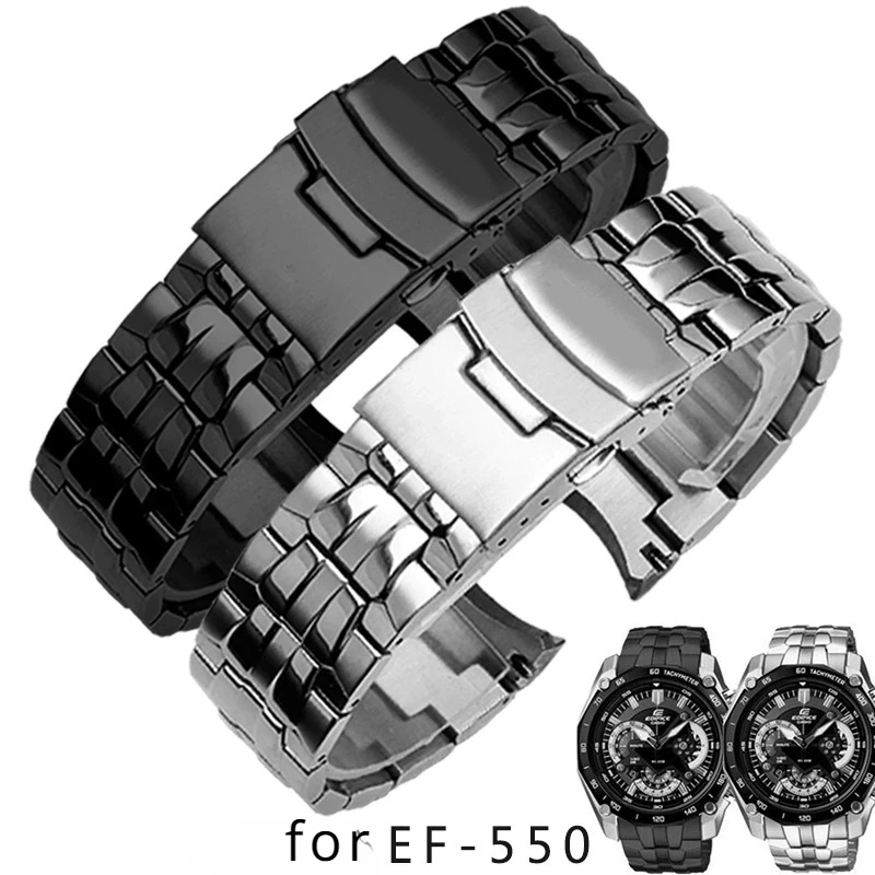 

Аксессуары для часов, браслет для Casio EF-550D 16L, мужской серебристый ремешок из нержавеющей стали, безопасная Пряжка, водонепроницаемая цепочка 20 22 мм