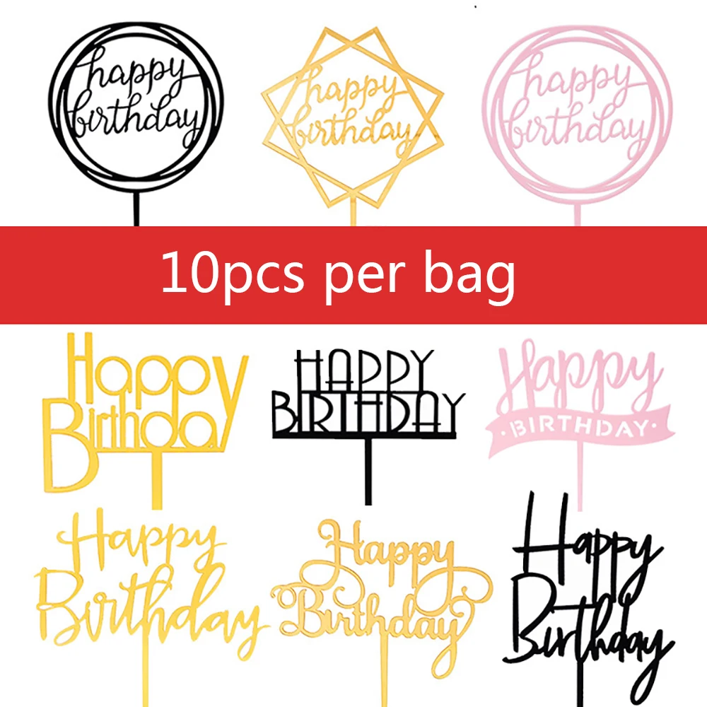 Cake Topper 10pcs Happy Birthday Cake Topper Acrylic Gold Mirror Cupcake Topper for Kids Birthday Party Cake Dessert Decorations Baby Shower
