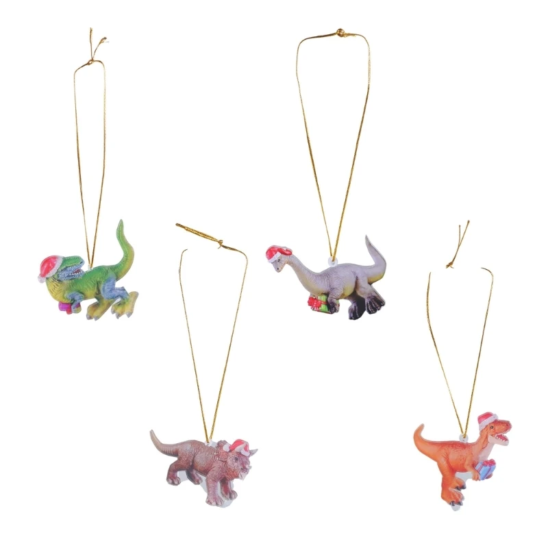 8cm Mini Holiday Ornaments Christmas Tree Decorations Dinosaur in Christmas Hat Figurine Hanging Pendant Gift for Kids