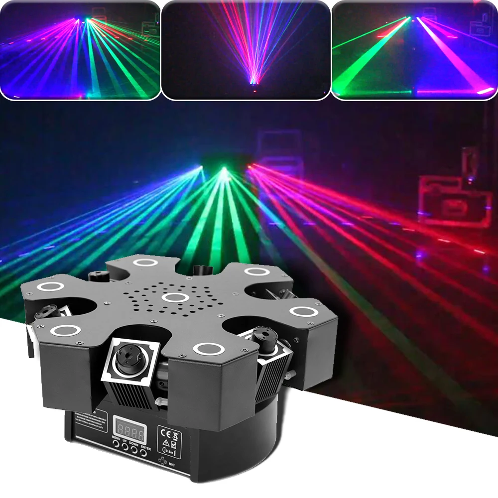 

Новинка 2023, умный лазерный проектор с 6 вращающимися головками, Цветочный цвет