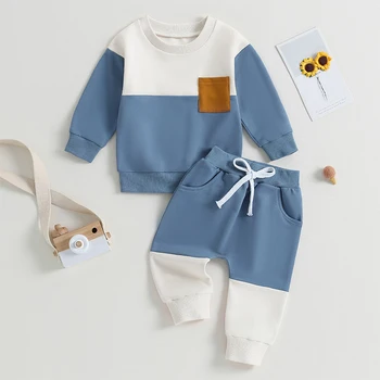 Baby Boys Fall Winter Clothes Long Sleeve Crewneck Sweatshirt and Pants 2PC Sweatsuit Casual Outfits for Toddlers 1