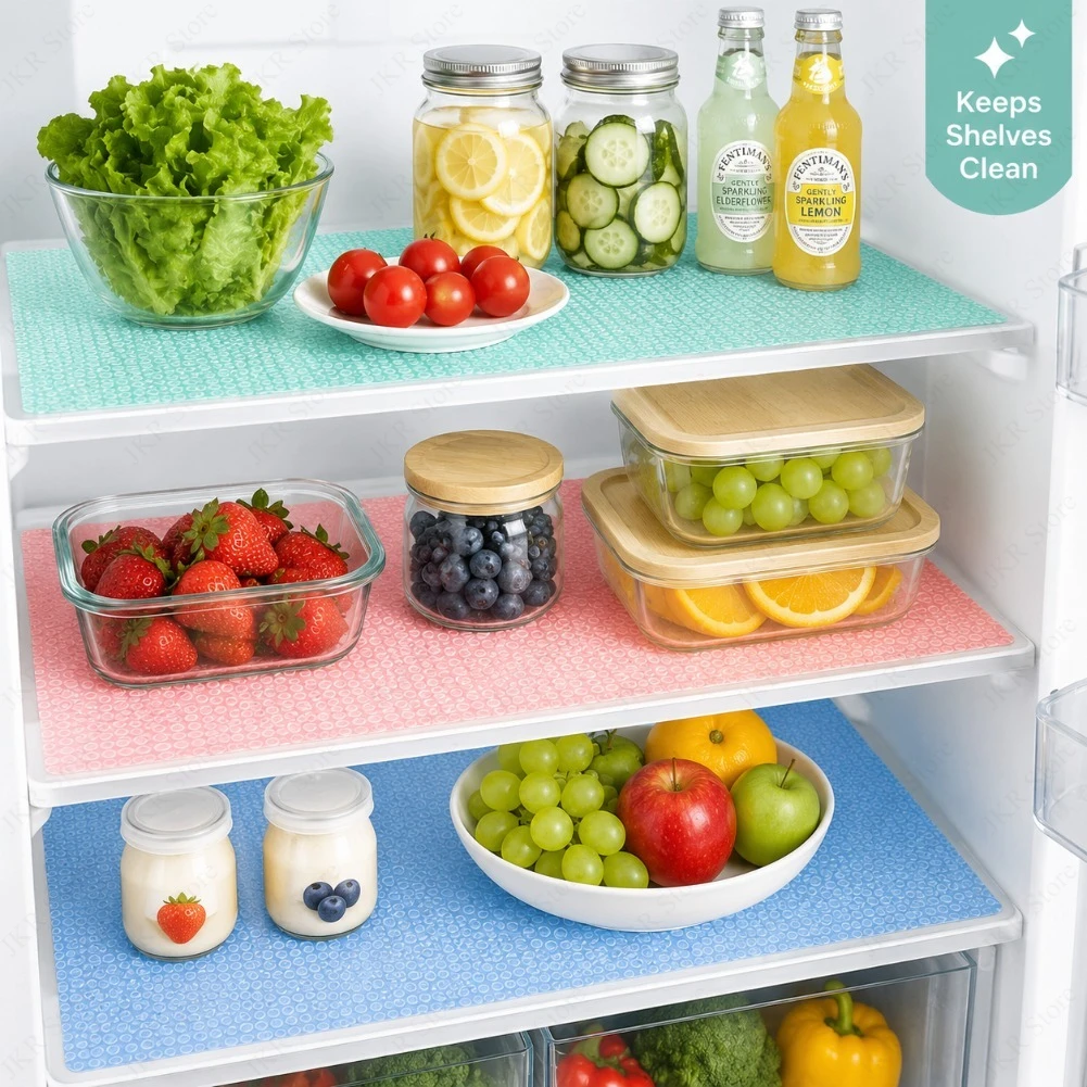 Washable Refrigerator Shelf Liners and Kitchen Mats Set
