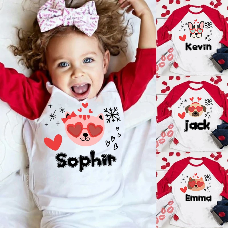 Gepersonaliseerde Valentijn Kid T shirt Voor Kinderen Kat Hond Print T  Shirt Kind Valentijnsdag Look Outfit Tops Meisjes Jongens kleding| | -  AliExpress
