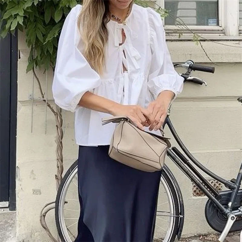 Camisas Y2K para mujer, ropa estética, elegante, color sólido/rayas, manga 3/4, cárdigan con lazo, blusa de los años 2000, ropa de calle