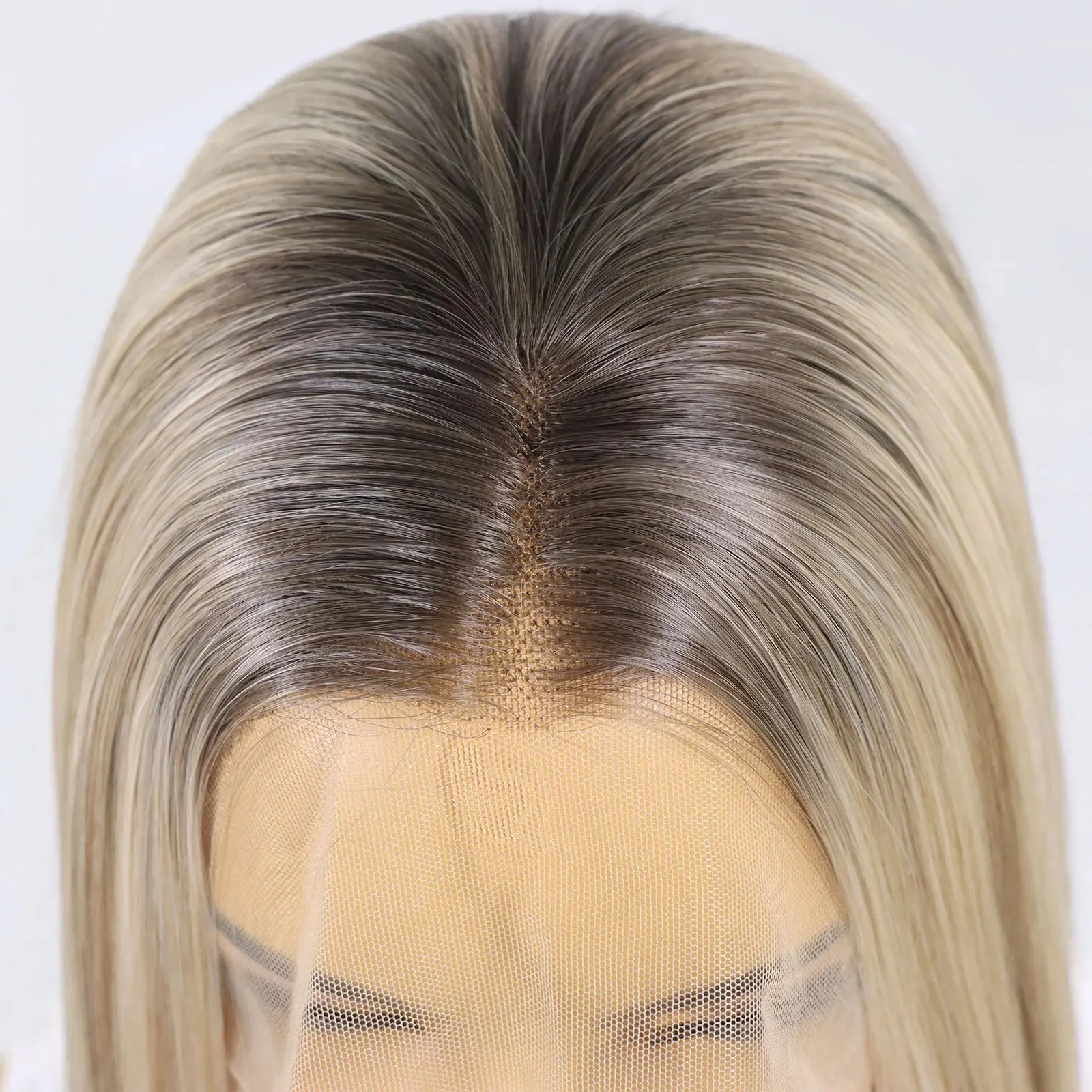 Ombre Ash Blonde Lace Front Wigs Women Wave Wavy Colored 13x3 Dark Roots Glueless Synthetic Wig Daily Use