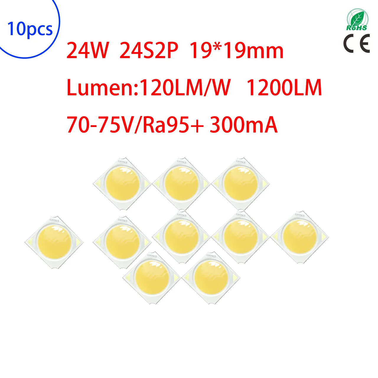 

10pcs 24W DC75V 6000K/4000K/3000K LED COB Light Beads 1919mm Cri95+ COB Chip LED Lamp Light Source SpotLight Downlight Diode