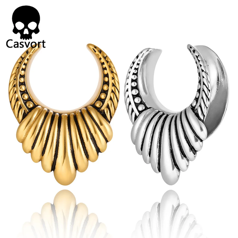 Casvort2PCSTrendySaddleTunnelsHangersEarGaugesPlugsStainlessSteelPiercingWomenBody