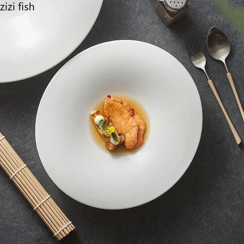 White Ceramic Plate Serving Plate Sushi Dish Salad Pasta Dish Thick Soup Plates Molecular Cuisine Restaurant Tableware