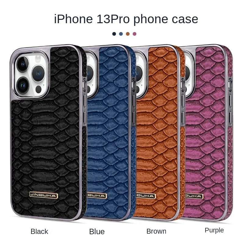 Luxury Python Texture Leather Electroplating Phone Case with Built-in Flannel