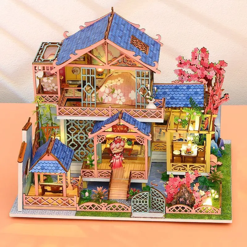 NEW DIY Wooden Doll Houses Peach Blossom Attic Casa