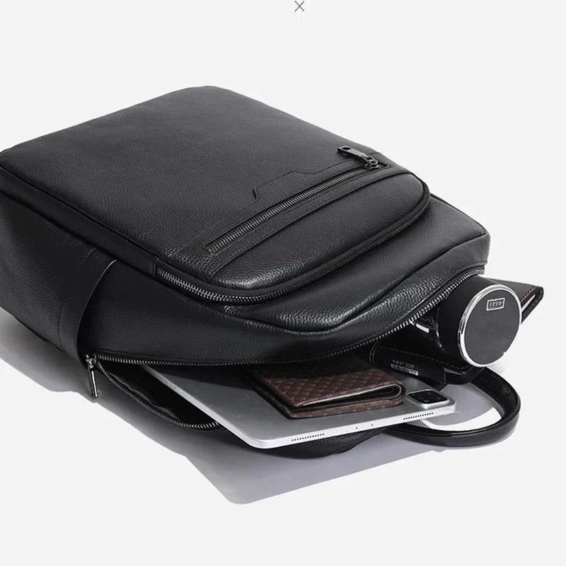 2025 Fashion New Brand Natural Cowskin Genuine Leather Men's Backpack Large Capacity Shoolbag Boy Laptop Backpack Computer Bag 6