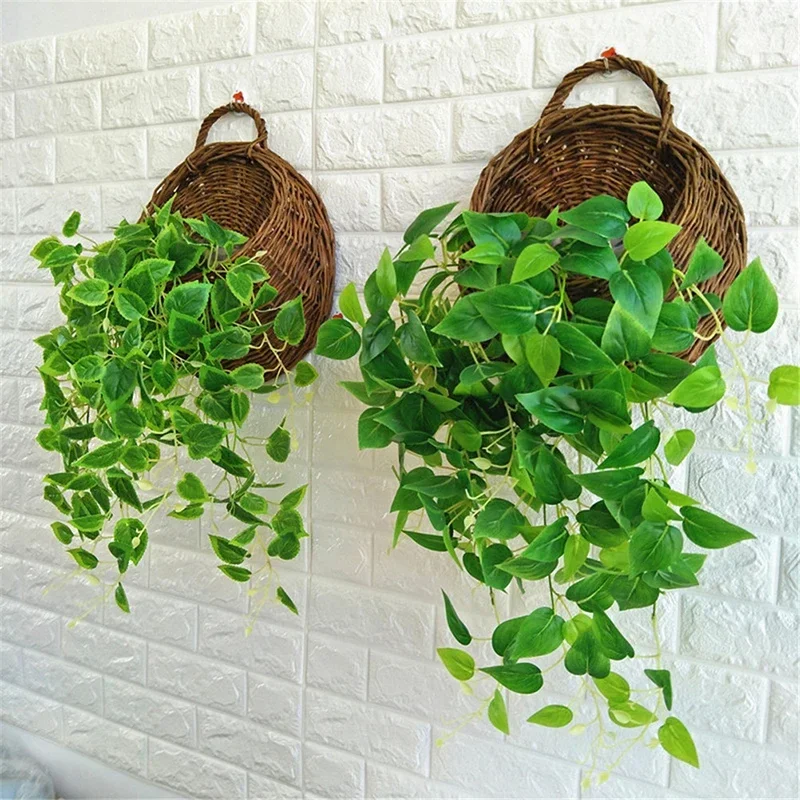 1PC Hanging Wicker Rattam Basket Flower Planter Wall Garden Vine Pot Plants Holder Hanging Plant Plant Hanger Garden Pots