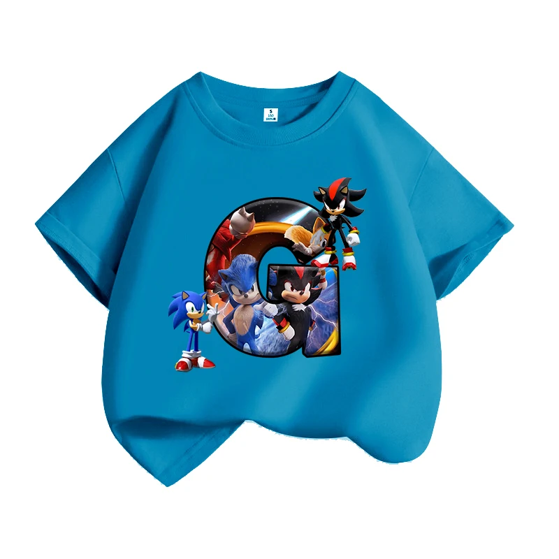 thumbnail image 1 of Nuevas camisetas de Sonics para niños, camisetas de algodón con letras impresas de Anime de la A a la Z, ropa de moda para niños y niñas, camisetas de verano, regalo de cumpleaños, 1 of 5