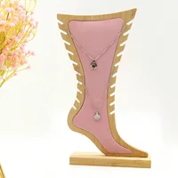 1 Foot Shaped Bamboo and Wood Necklace Display Stand, Solid Wooden Board, Creative Jewelry Hanging Stand, Necklace Display Stand 2