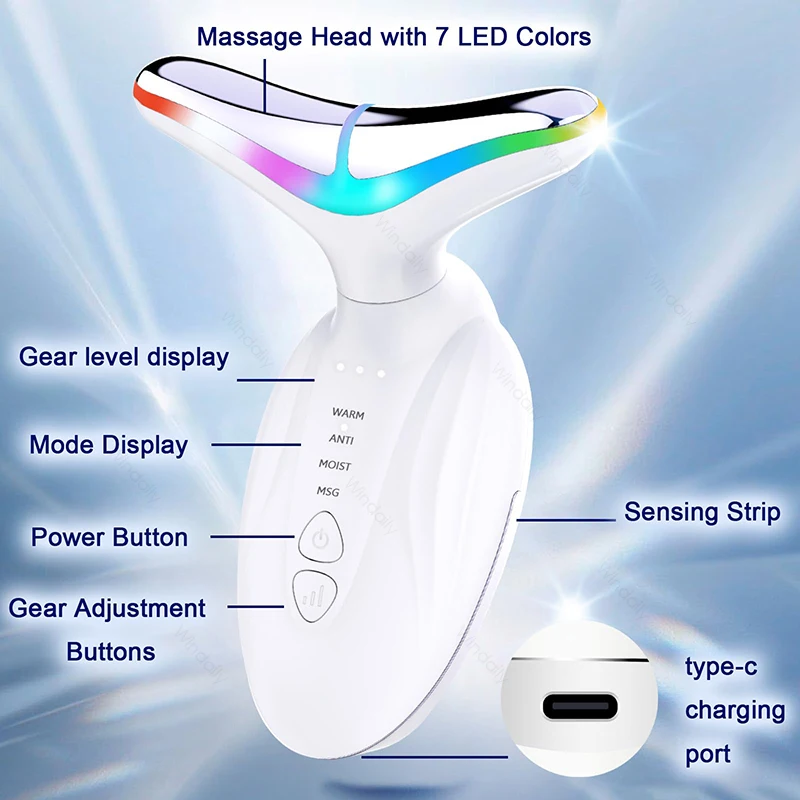 7 Colors Neck Facial Beauty Massager 4 Modes Face Sculpting Tool For Double Chin Skin Care Multifunctional Facial Lifting Device