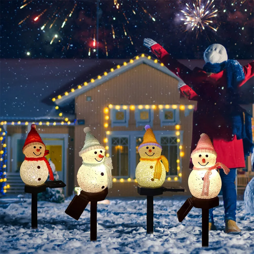 Led Solar Christmas Decoration Snowman Stake Lights Garden Waterproof New Year Pathway Lights for Winter Yard