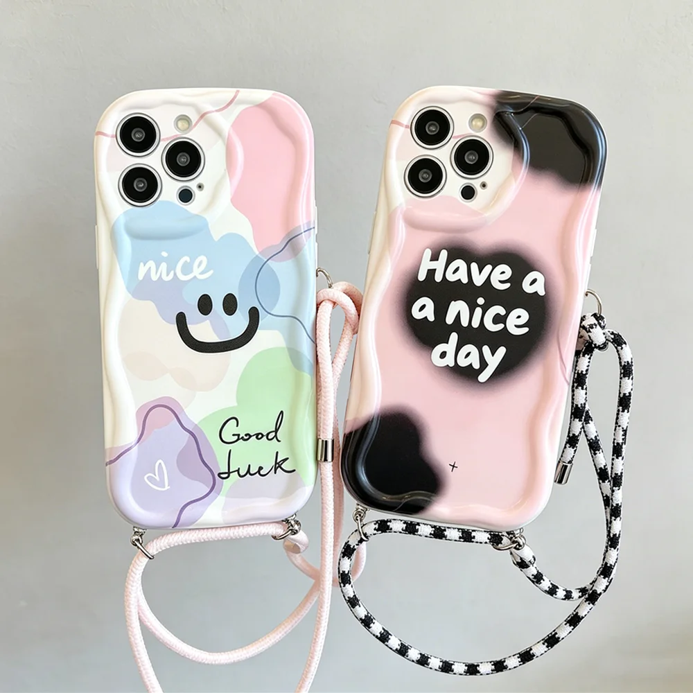 Graffiti Lanyard Shockproof Phone Case with Silicone Neck Cord and Crossbody Strap